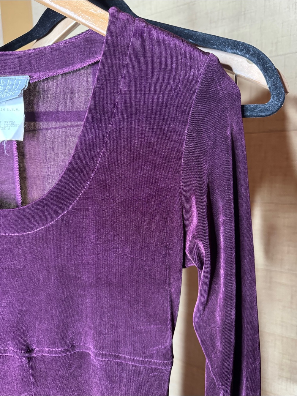 Vintage Rabbit Rabbit Rabbit Designs Plum Slinky Knit Maxi Dress Size 6 - Picture 5 of 6